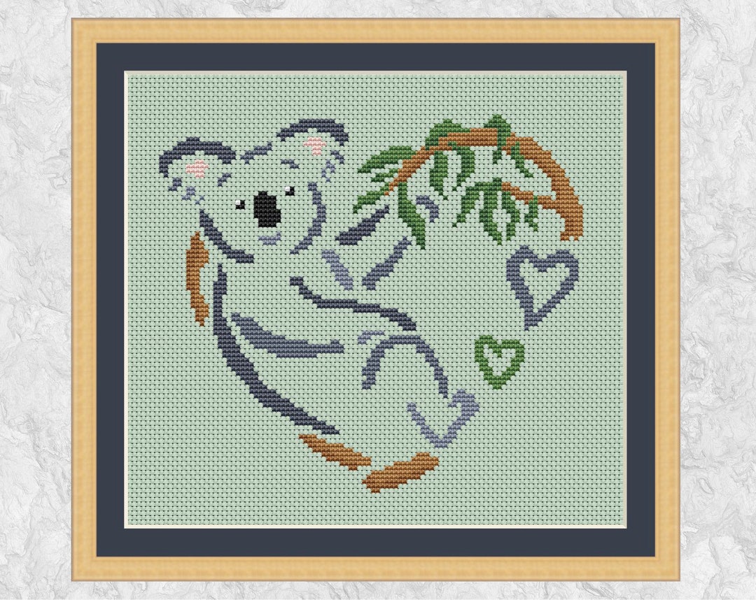 Koala Heart Cross Stitch Pattern - Sketched Heart Collection - Instant ...
