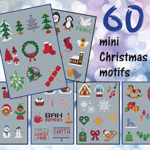 Christmas Motif Collection minibundel met kruissteekpatronen - 60 minimotieven voor kerstkaarten, cadeaukaartjes of decoraties - instant download pdf