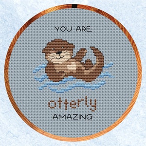 Tolles Kreuzstichmuster, aufmunterndes niedliches Otterdesign, sofort download PDF