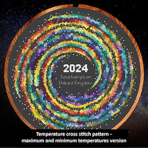 Temperature cross stitch pattern - Rainbow Temperature Galaxy - maximum and minimum temperatures version