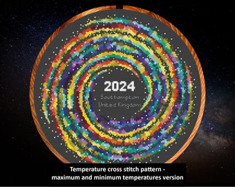 Temperature cross stitch pattern - Rainbow Temperature Galaxy - maximum and minimum temperatures version