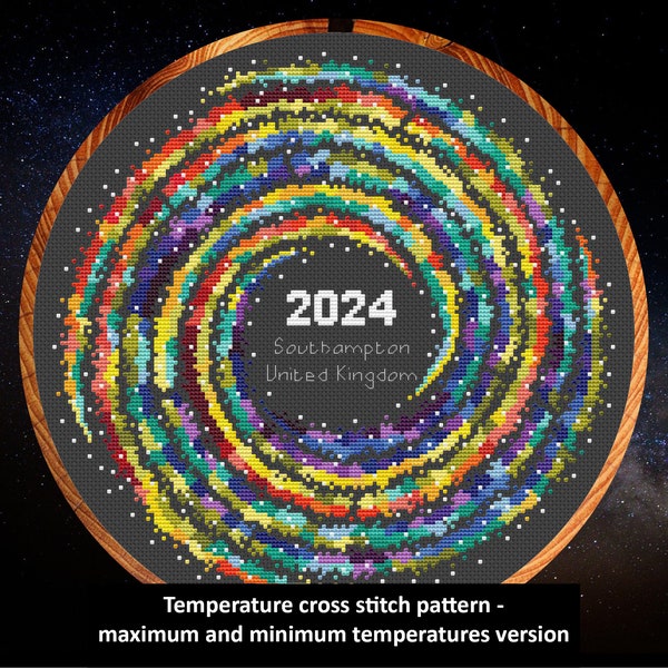 Modèle de point de croix de température - Rainbow Temperature Galaxy - version températures maximales et minimales