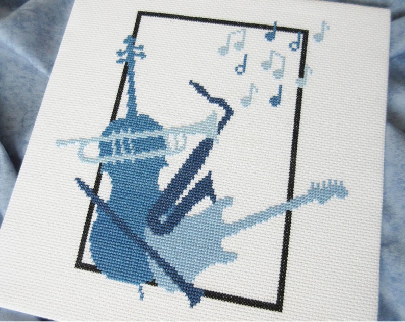 Music Cross Stitch Pattern Silhouette Musical Instruments Etsy Israel