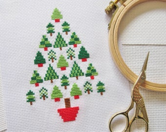 Christmas tree cross stitch pattern, modern Christmas cross stitch chart, simple, easy, quick, stylised, xmas motifs, PDF - instant download