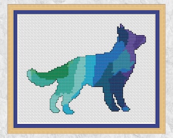 Dog cross stitch pattern, modern watercolour dog breed silhouette, animal lover, pet cross stitch, printable instant download PDF