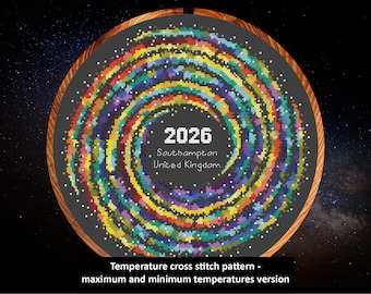 Temperature cross stitch pattern - Rainbow Temperature Galaxy - maximum and minimum temperatures version