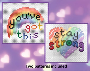 Positive quote mini cross stitch patterns, Stay Strong and You've Got This, instant download PDF