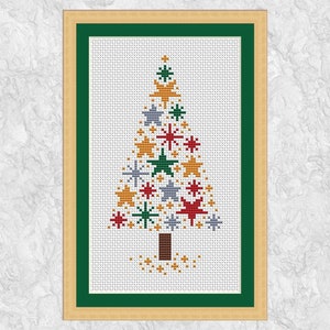 Kruissteekpatroon kerstboom, moderne kerstboom met sterren, snel en eenvoudig, afdrukbare pdf direct downloaden