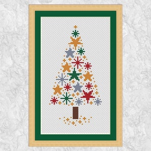 Christmas tree cross stitch pattern, modern stars xmas tree, quick and easy, instant download printable PDF