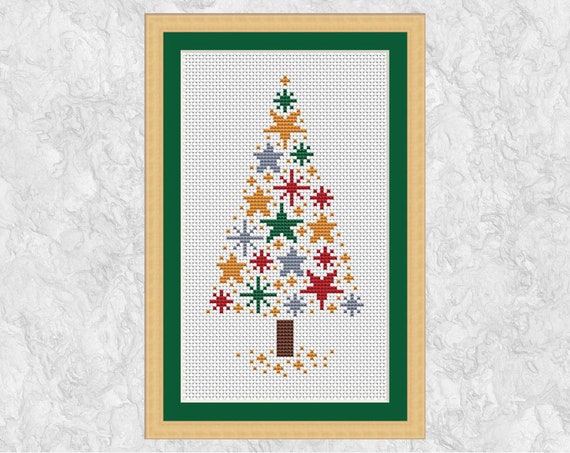 クリスマスツリーのクロスステッチパターン、モダンな星のクリスマス