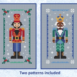 Padrões de ponto cruz de soldados quebra-nozes - dois padrões incluídos, ideais para enfeites ou cartões de Natal - download instantâneo PDF
