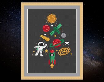 Space Christmas Tree cross stitch pattern, astronomy xmas chart, instant download PDF