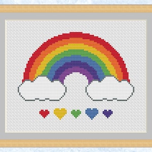 Rainbow cross stitch pattern, rainbow, clouds and hearts design, instant download PDF image 2