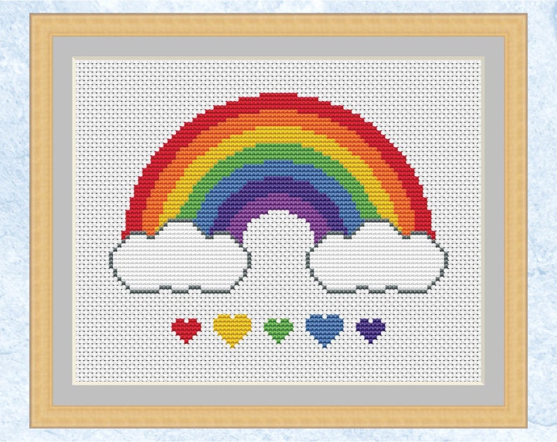 Rainbow cross stitch pattern, rainbow, clouds and hearts design, instant download PDF image 2