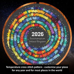 Temperature cross stitch pattern - Rainbow Temperature Galaxy - customise your piece for any year and most places in the world