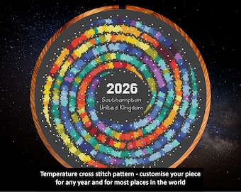 Temperature cross stitch pattern - Rainbow Temperature Galaxy - customise your piece for any year and most places in the world