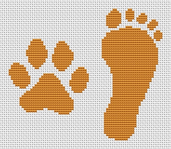 Paw Footprint Cross Stitch Pattern, Counted Cross Stitch