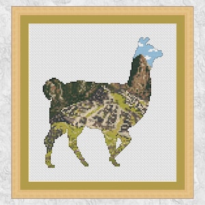 Llama cross stitch pattern, Machu Picchu Peru, South America, ancient city, mountains cross stitch, animal scenery, nature, instant download