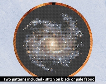 Galaxy cross stitch pattern, NGC 5468, astronomy and space cross stitch chart, printable instant download PDF