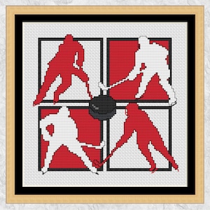 Ice Hockey cross stitch pattern, hockey players silhouettes, chart for sports fans, instant download PDF