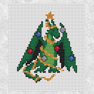 Christmas Tree Dragon Cross Stitch Pattern, Christmas Card or Ornament