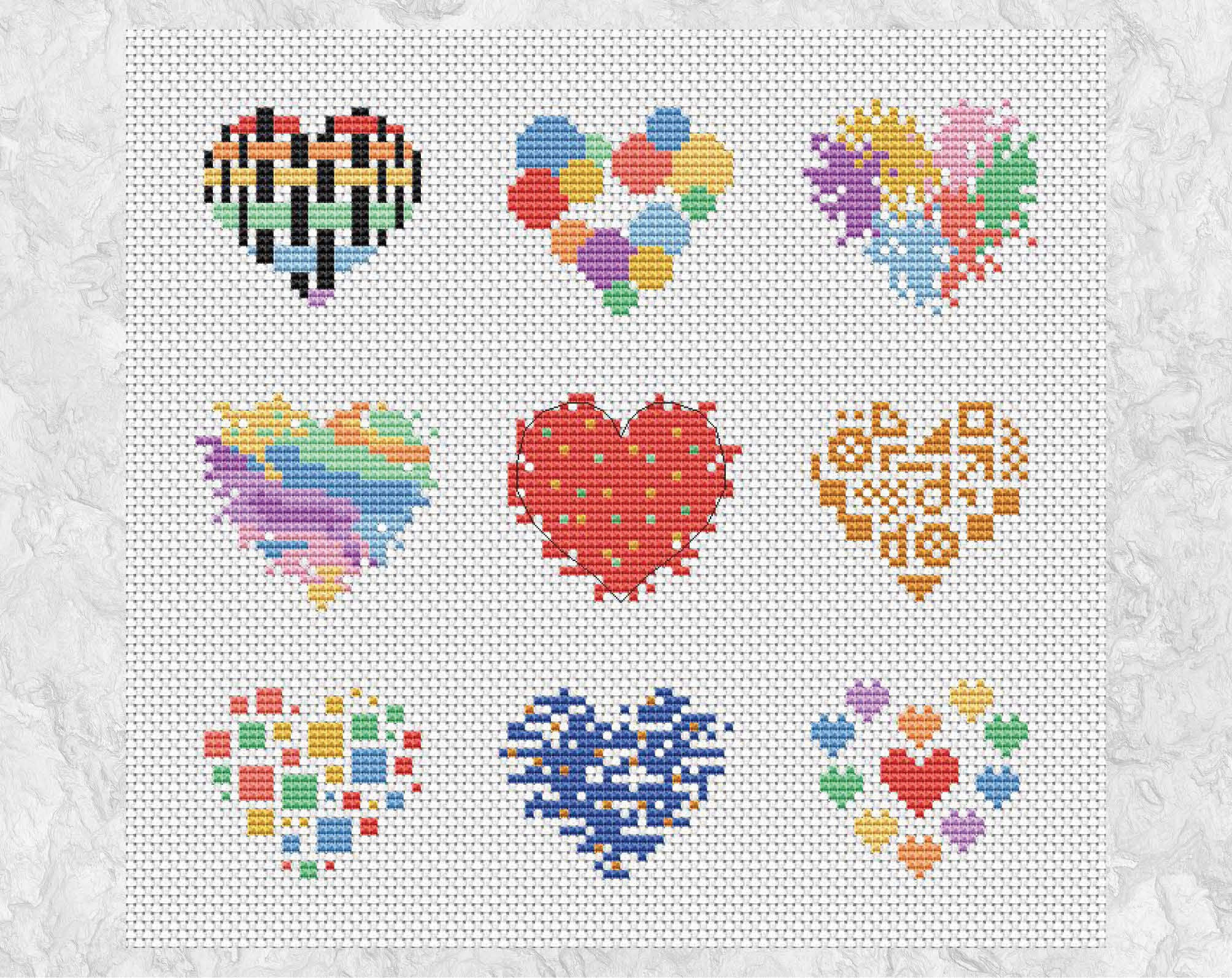 Hearts Cross Stitch Pattern Stitch as One Picture or as Mini - Etsy