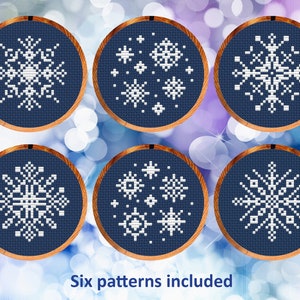 Sneeuwvlokken kruissteekpatronen (Set 1: 3-inch hoepels), set van zes leuke patronen voor kaarten of kerstboom, instant download PDF