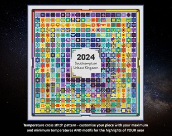 Temperature cross stitch pattern - Stitch Your Year in Temperatures - maximum and minimum temperatures