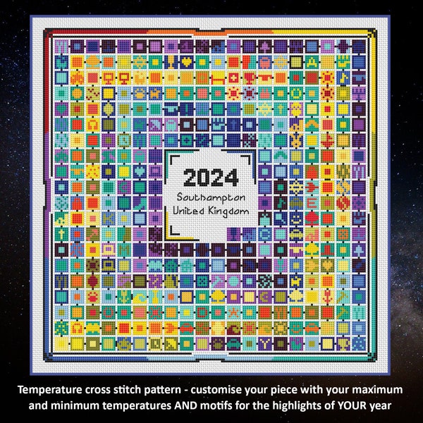 Temperature cross stitch pattern - Stitch Your Year in Temperatures - maximum and minimum temperatures