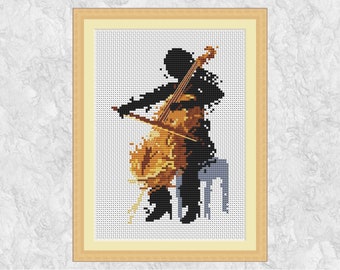 Cello cross stitch pattern (female), music counted cross stitch chart, modern art cellist, musician, orchestra, silhouette, PDF