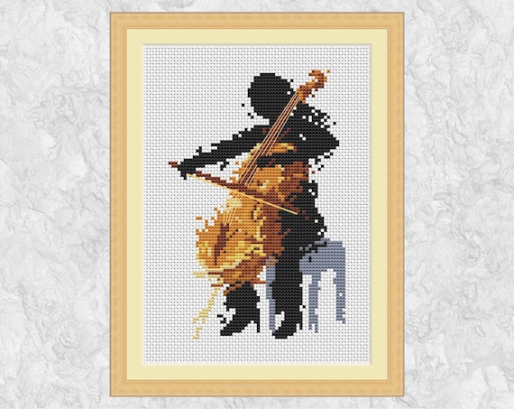 Cello cross stitch pattern (female), music counted cross stitch chart,  modern art cellist, musician, orchestra, silhouette, PDF