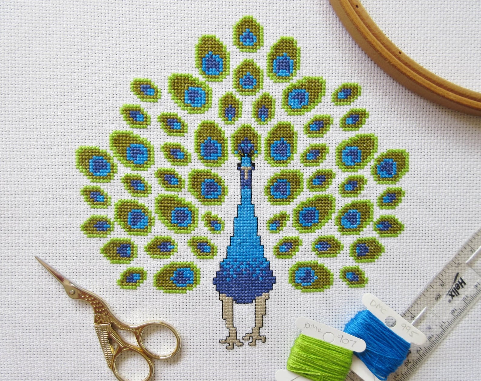 Peacock Cross Stitch Pattern Stylised Bird Counted Xstitch Etsy