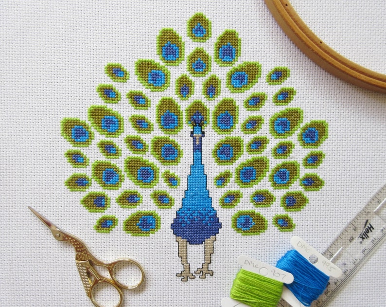 Peacock Cross Stitch Pattern Stylised Bird Counted Xstitch - Etsy