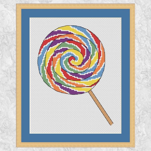 Lollipop cross stitch pattern, rainbow cross stitch chart, child, modern, summer, seaside, sea, beach, sweet, candy, food, downloadable PDF