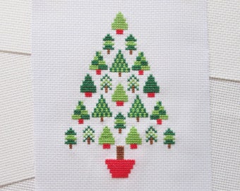 クリスマスツリーのクロスステッチパターン、モダンなクリスマスクロス