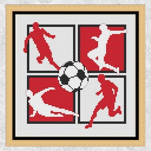 Fußball Kreuzstichmuster, Fußballspieler Silhouetten, Diagramm für Sportfans, sofortiger Download PDF