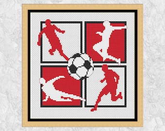 Football cross stitch pattern, soccer players silhouettes, chart for sports fans, instant download PDF