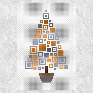 Modern Christmas cross stitch pattern, Squares Christmas Tree, fun easy geometric design, for decoration or Christmas card, printable PDF image 4