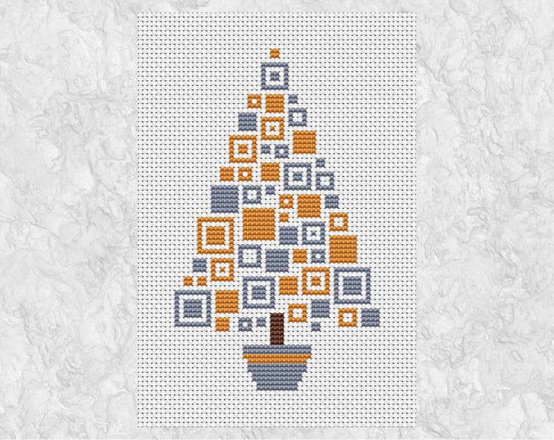 Modern Christmas cross stitch pattern, Squares Christmas Tree, fun easy geometric design, for decoration or Christmas card, printable PDF image 4