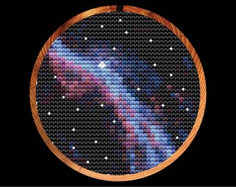 Veil Nebula cross stitch pattern, mini hoop art, astronomy and space cross stitch chart, instant download PDF