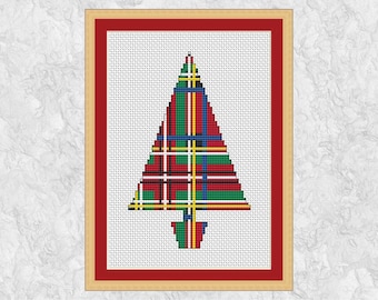 Tartan Christmas Tree cross stitch pattern, fun Scotland design, instant download PDF