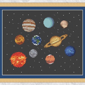 Planets cross stitch pattern, The Solar System, astronomy and space design, instant download PDF
