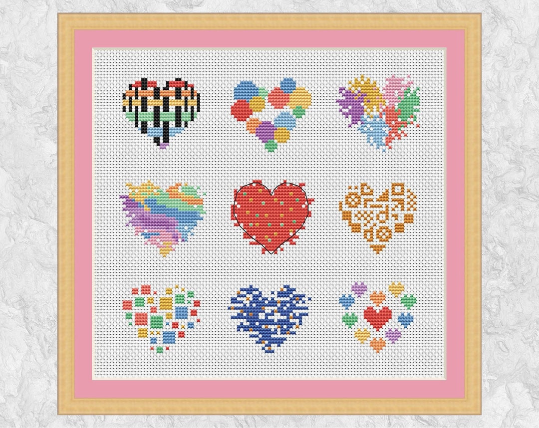 Hearts Cross Stitch Pattern, Stitch as One Picture or as Mini Card Motifs, Modern Chart, Instant Download PDF - Etsy hearts-cross-stitch-pattern-stitch-as-one-picture-or-as-mini-card-motifs-modern-chart-instant-download-pdf-etsy