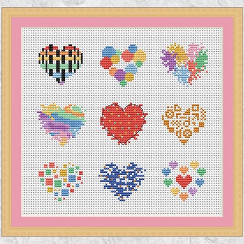 Hearts Cross Stitch Pattern Stitch as One Picture or as Mini Etsy