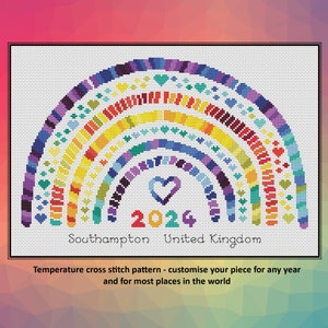 Temperatur-Kreuzstichmuster – Temperatur-Regenbogen – passen Sie Ihr Stück für jedes Jahr und die meisten Orte der Welt an