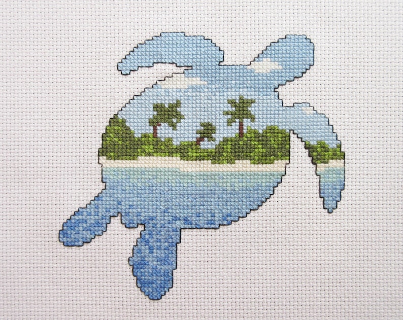 Turtle Cross Stitch Kit Beach Embroidery Kit Modern Desert Etsy UK