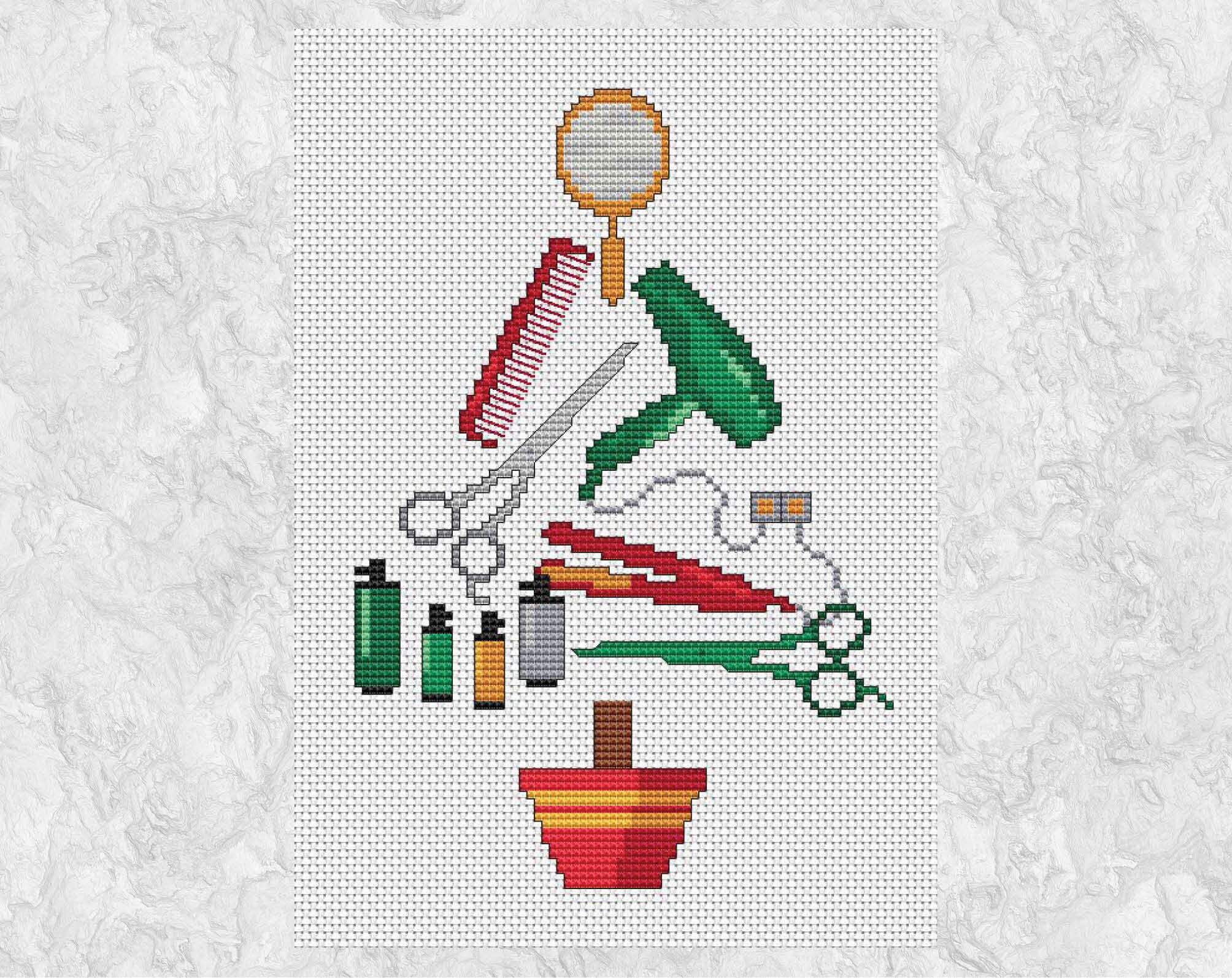 Hairdressers' Christmas Tree Cross Stitch Pattern Instant Etsy