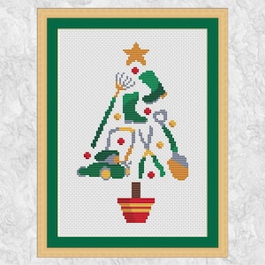 Gartenarbeit Weihnachtsbaum Kreuzstichmuster, modernes Kreuzstichmuster Design, Geschenk für Gärtner, sofort download PDF