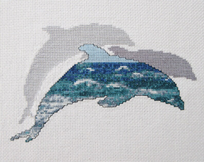 Dolphins cross stitch pattern printable ocean marine wildlife | Etsy
