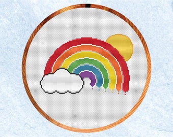 Rainbow cross stitch pattern, fun easy rainbow designs, instant download PDF